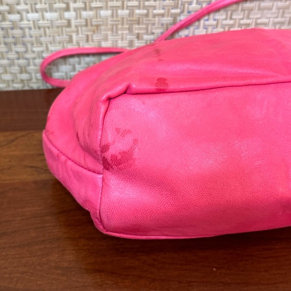 SOLD 🌟4xHP🌟VTG 1980s Pink Leather Shoulder Bag w/ Button Accent by Margolm USA - Picture 11 of 16